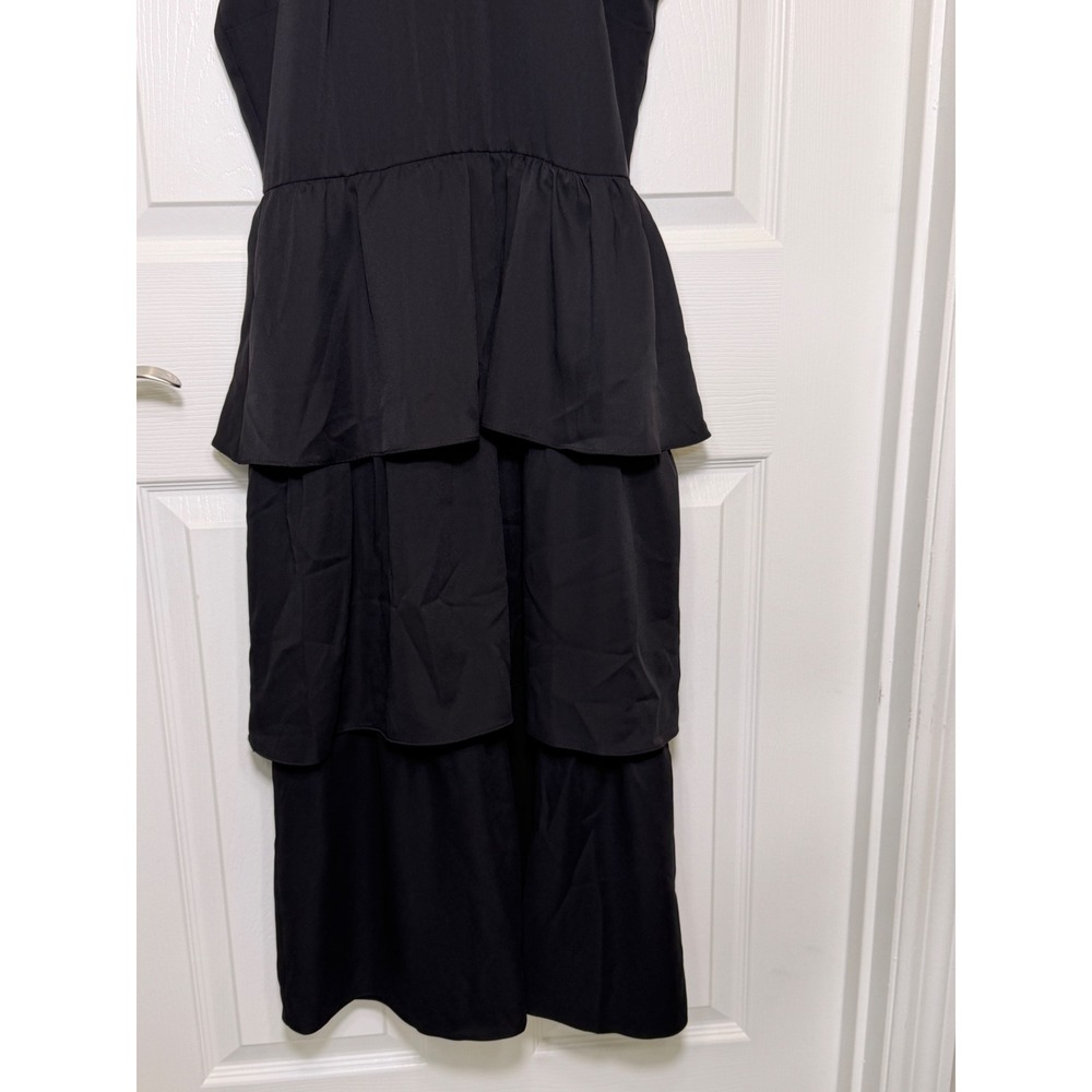 Amanda Uprichard Shanae Dress Women Size‎ M Black Tiered Halter Midi Keyhole NEW - Picture 11 of 12